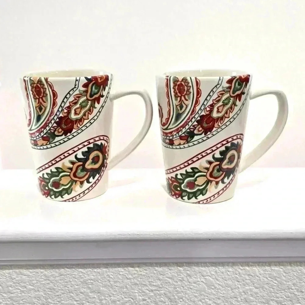 Tabletop Gallery Pair Of Paisley Print Coffee/Tea Cups Vintage Like New